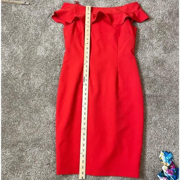 Eliza J. dress below knee ruffle shoulder line form fitting red zip up SZ 8 - Picture 8 of 12